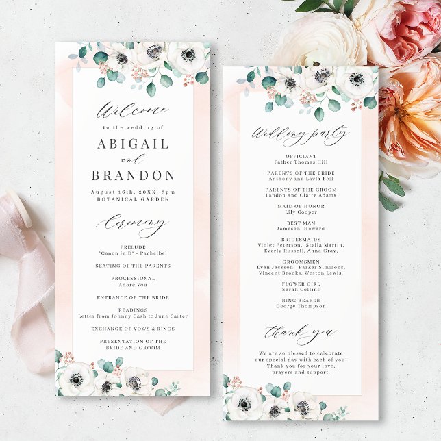 Eucalyptus Greenery anemone floral rustic wedding  Program (Eucalyptus Greenery anemone floral rustic wedding Program)