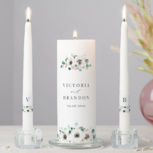 Eucalyptus greenery anemone floral rustic wedding unity candle set