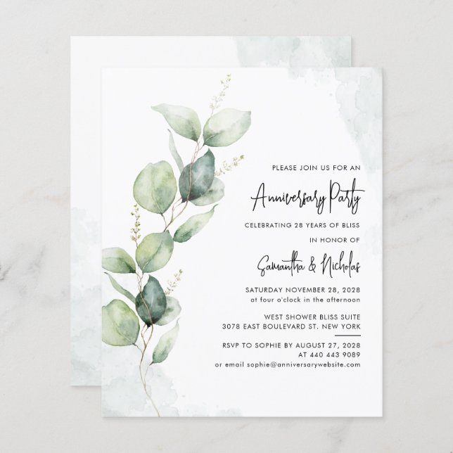 Eucalyptus Greenery Anniversary Party Invitation (Front/Back)