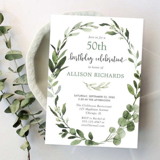 Eucalyptus greenery any age adult birthday party invitation (Creator Uploaded)