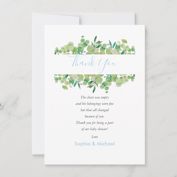 Eucalyptus Greenery Baby Boy Shower Thank You Poem | Zazzle