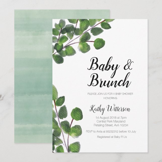 Eucalyptus greenery baby brunch baby shower invitation (Front/Back)