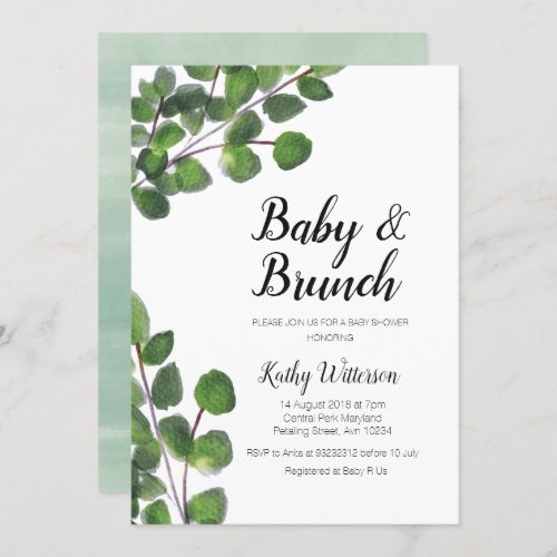 Eucalyptus greenery baby brunch baby shower invitation