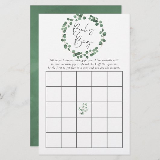Eucalyptus Greenery Baby Shower Bingo (Front/Back)