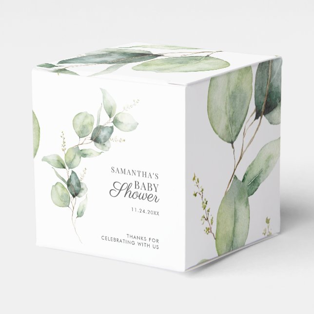 Eucalyptus Greenery Baby Shower Botanical Favor Boxes (Front Side)