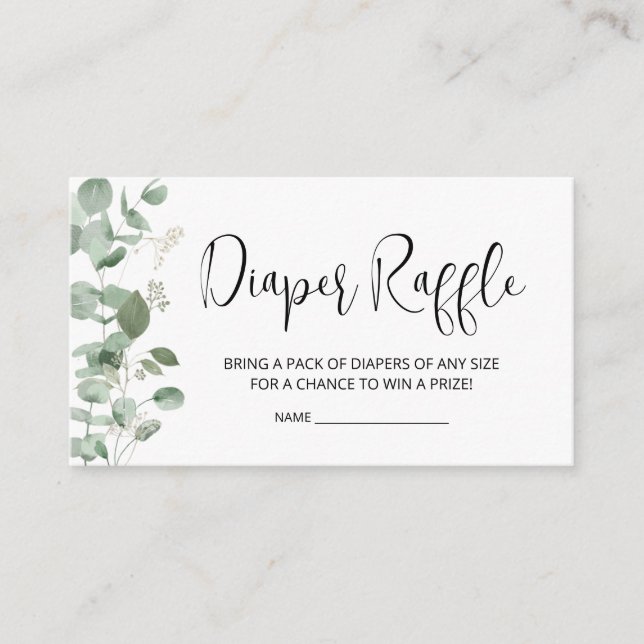 Eucalyptus Greenery Baby Shower Diaper Raffle Enclosure Card (Front)