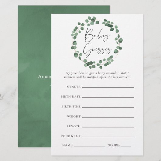 Eucalyptus Greenery Baby Shower Game (Front/Back)