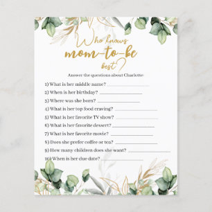 Eucalyptus Greenery Baby Shower Game Card