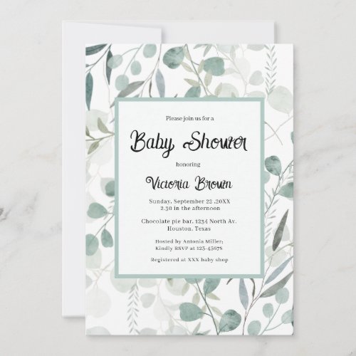 Eucalyptus Greenery Baby Shower Invitation