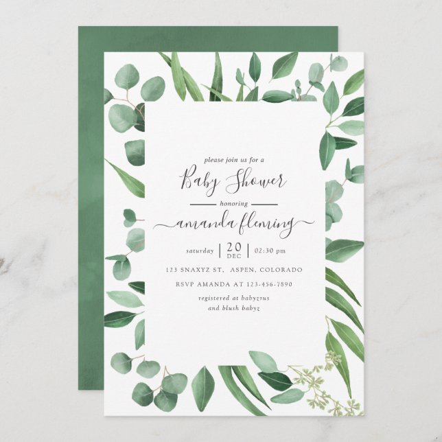 Eucalyptus Greenery Baby Shower Invitation (Front/Back)