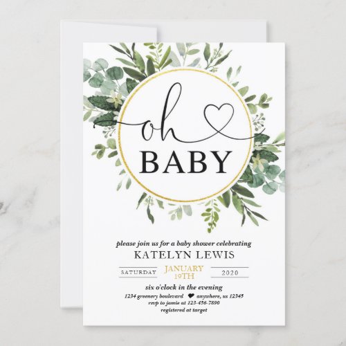 Eucalyptus Greenery Baby Shower Invitation