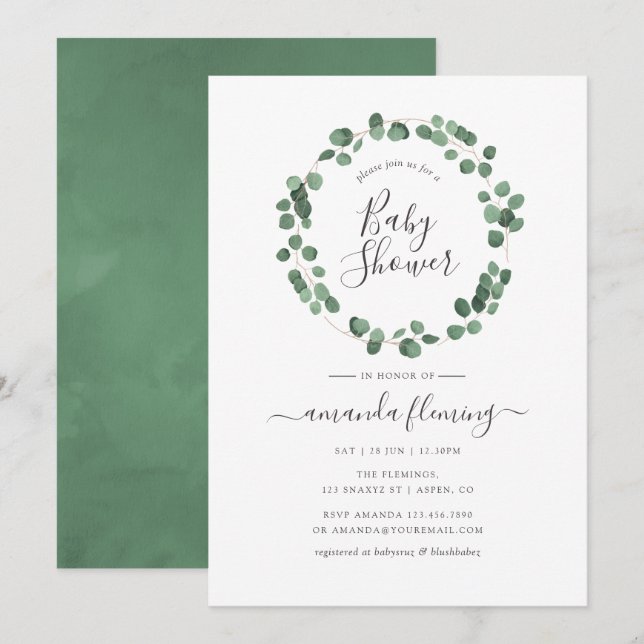 Eucalyptus Greenery Baby Shower Invitation (Front/Back)