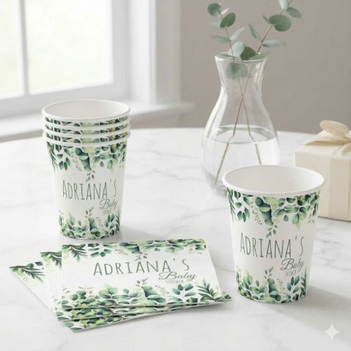 Eucalyptus Greenery Baby Shower Paper Cups