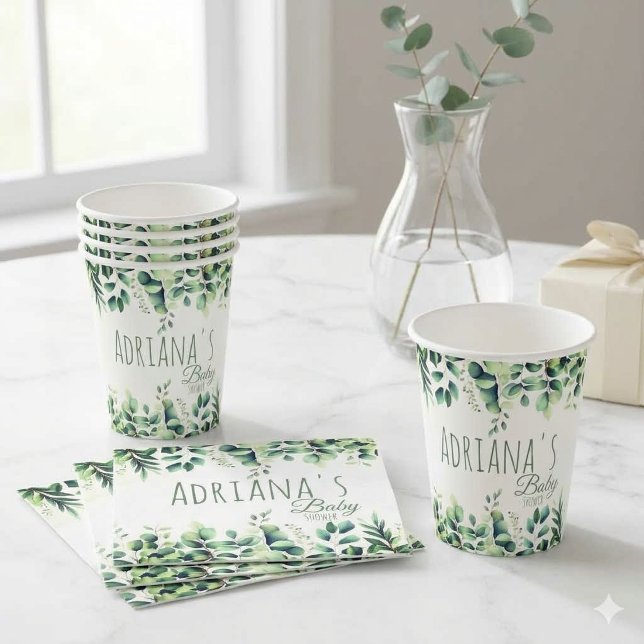 Eucalyptus Greenery Baby Shower Paper Cups (Creator Uploaded)