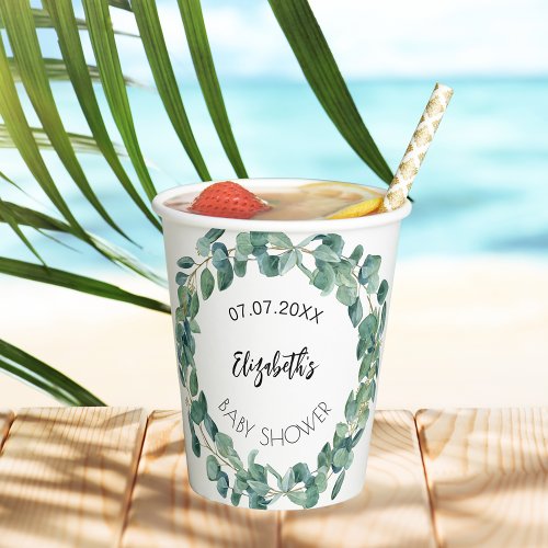 Eucalyptus greenery Baby Shower Paper Cups