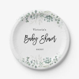 Eucalyptus Greenery Baby Shower Paper Plates
