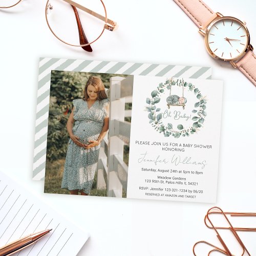 Eucalyptus greenery baby shower photo invitation