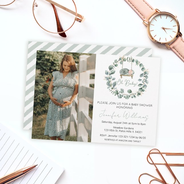 Eucalyptus greenery baby shower photo invitation (Creator Uploaded)