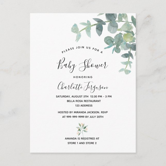 Eucalyptus greenery baby shower postcard (Front)
