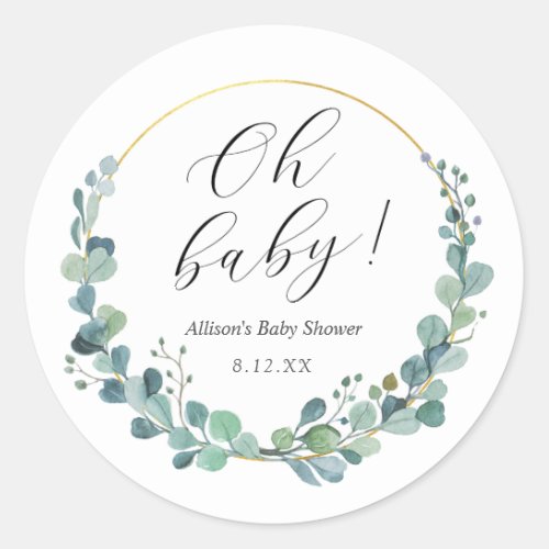Eucalyptus Greenery Baby Shower Round Sticker