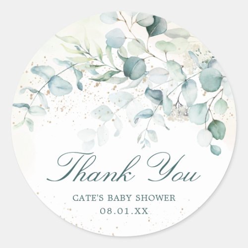 Eucalyptus Greenery Baby Shower Thank You Classic Round Sticker