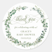 Eucalyptus Greenery Baby Shower Thank You Favor Classic Round Sticker