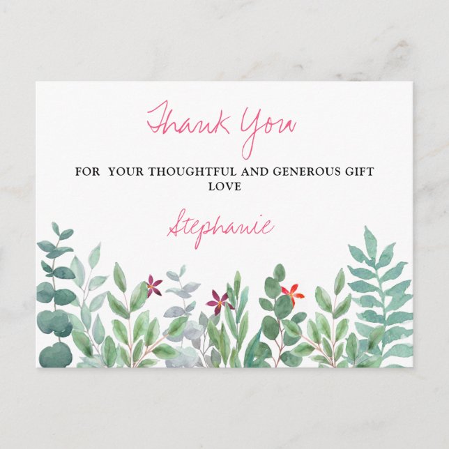  Eucalyptus Greenery Baby Shower Thank You  Postca Postcard (Front)