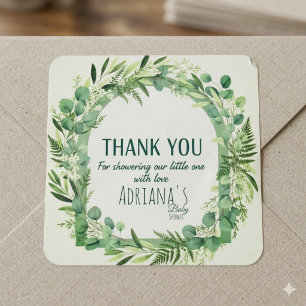 Eucalyptus Greenery Baby Shower Thank You Square Sticker