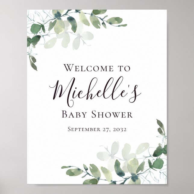 Eucalyptus Greenery Baby Shower Welcome Poster (Front)