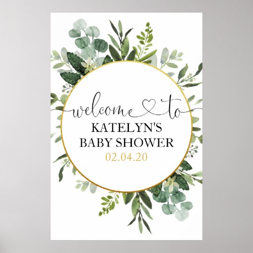 Eucalyptus Greenery Baby Shower Welcome Sign | Zazzle