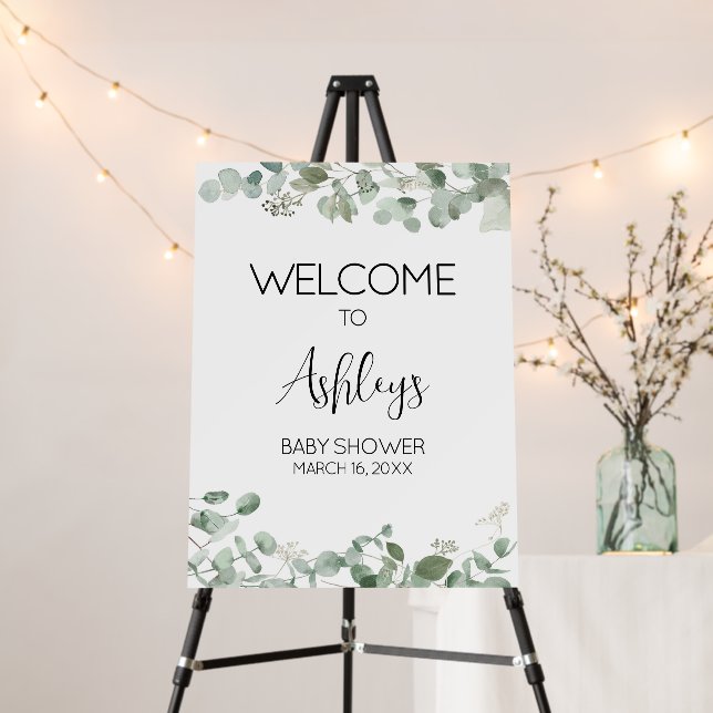 Eucalyptus Greenery Baby Shower Welcome Sign (In Situ (Stand))