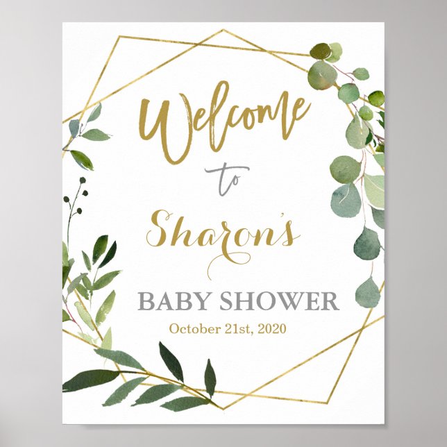 Eucalyptus Greenery Baby Shower welcome sign (Front)