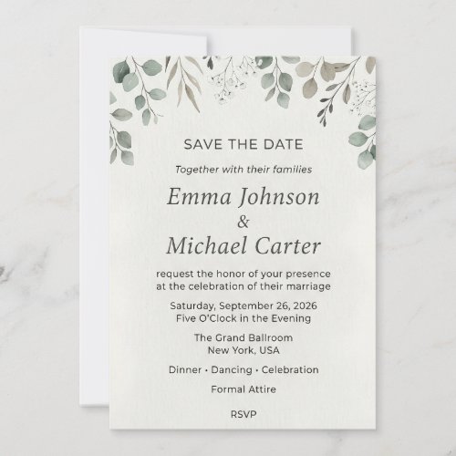 Eucalyptus Greenery & Baby's Breath Save Invitation