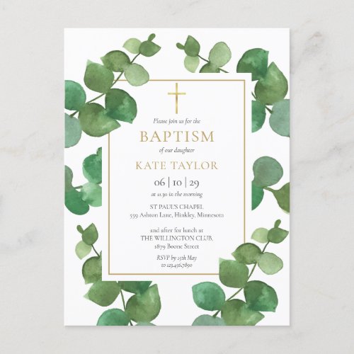 Eucalyptus Greenery Baptism Christening Invitation
