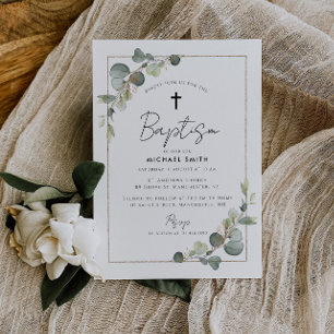 eucalyptus greenery baptism invitation