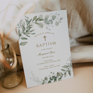 Eucalyptus Greenery Baptism Religious Invitation
