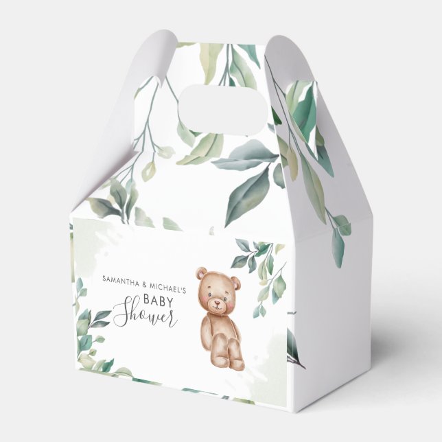 Eucalyptus Greenery Bear Couples Baby Shower Favor Boxes (Front Side)