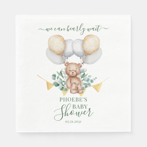 Eucalyptus Greenery Bearly Wait Baby Shower Paper Napkins