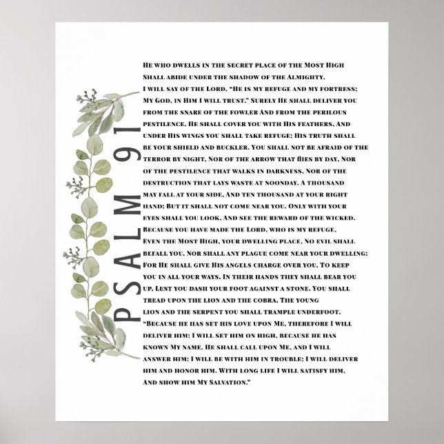Eucalyptus Greenery Bible Art Psalm 91 Poster (Front)