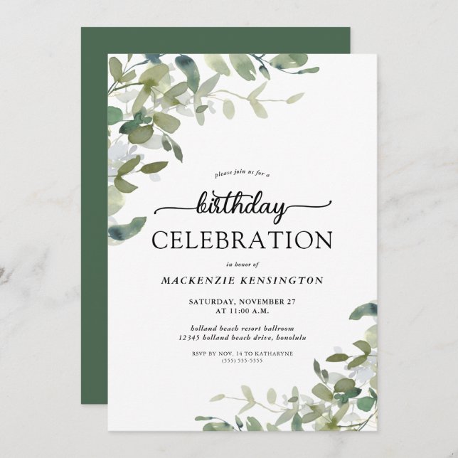 Eucalyptus Greenery Birthday Celebration Invitation (Front/Back)