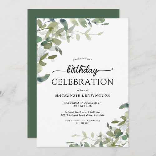 Eucalyptus Greenery Birthday Celebration Invitation