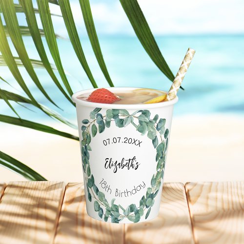 Eucalyptus greenery Birthday Party Paper Cups