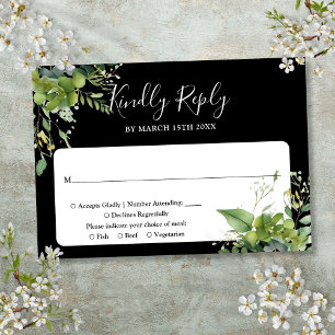 Eucalyptus Greenery Black And White Wedding RSVP Card