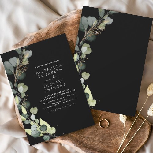 Eucalyptus Greenery Black Elegant Wedding Invitation