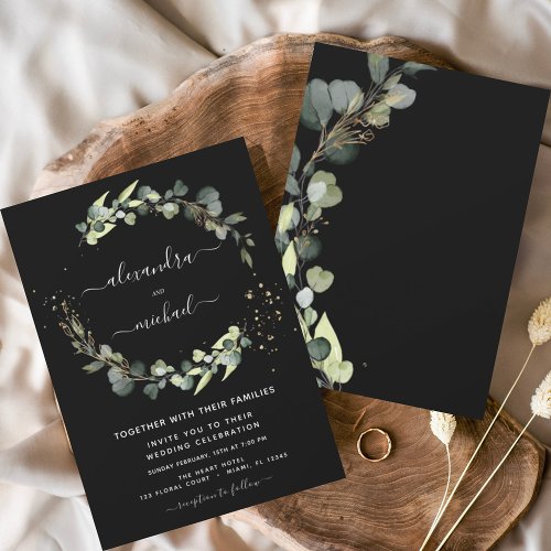 Eucalyptus Greenery Black Elegant Wedding Invitation