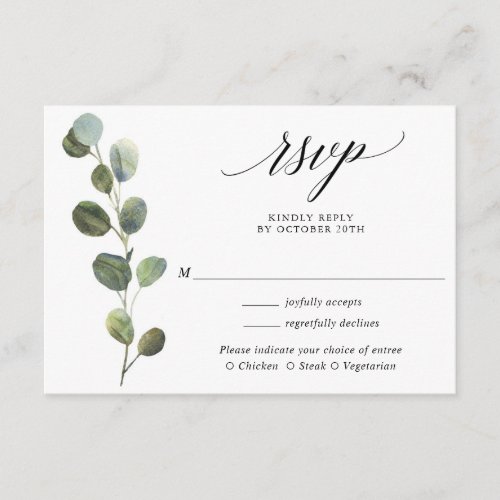 Eucalyptus greenery black white wedding RSVP Enclosure Card