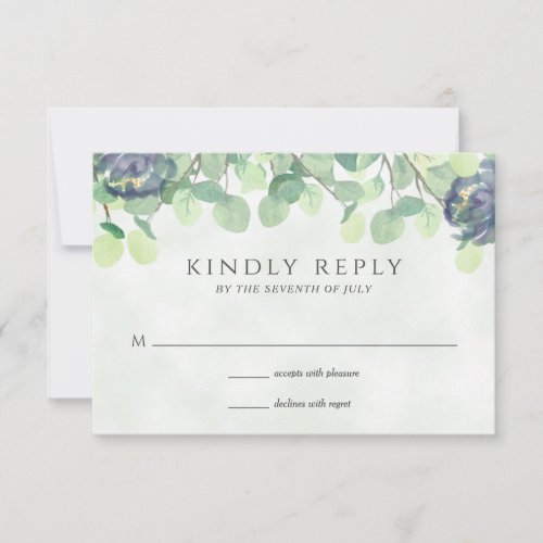 Eucalyptus Greenery Blue Floral Wedding Reply RSVP Card