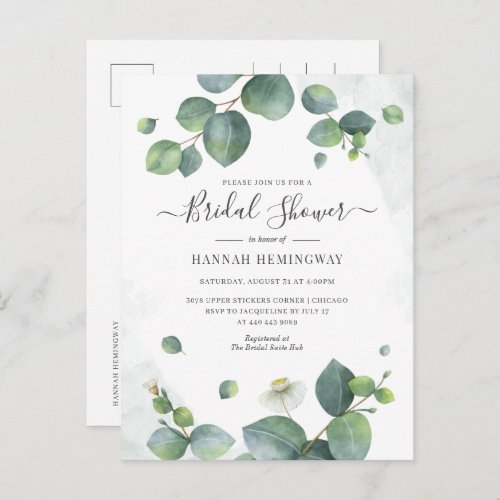 Eucalyptus Greenery Blush Bridal Shower Invitation Postcard