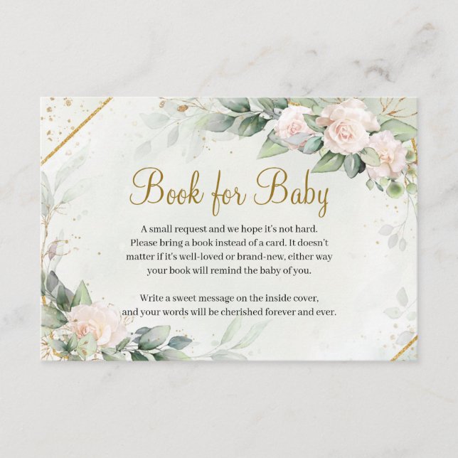 Eucalyptus Greenery Blush Roses Gold Book Request Enclosure Card (Front)