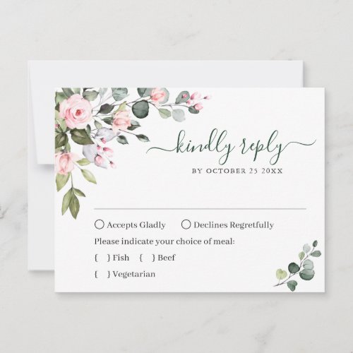 Eucalyptus Greenery Blush Roses Wedding RSVP Card